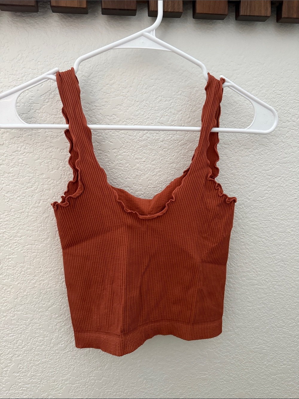 Rust Ribbed Ruffle Tank Top - Women - Picture 2 of 2
